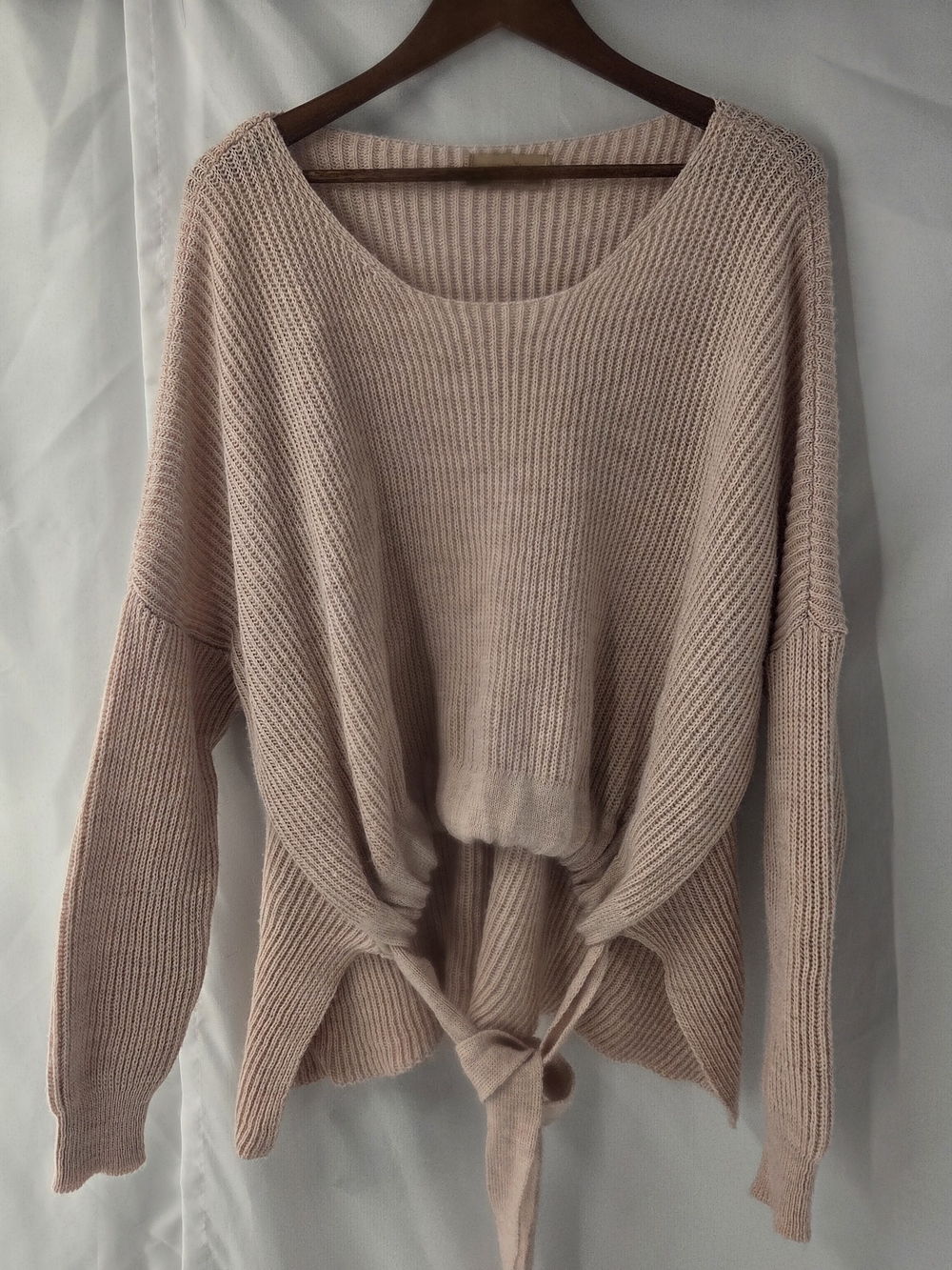 Free For Humanity Pink Alpaca Wool Ribbed Sweater Italy Oversized Tie Front OS S